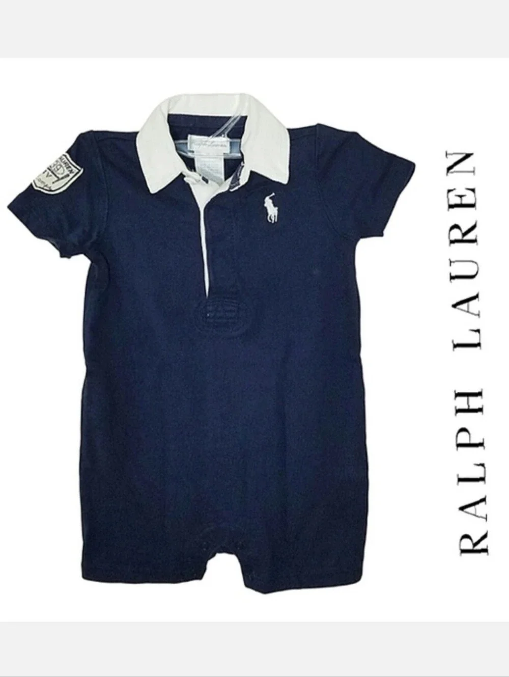 Ralph Lauren Cotton Infant Polo Shortall Navy Blue 9mo